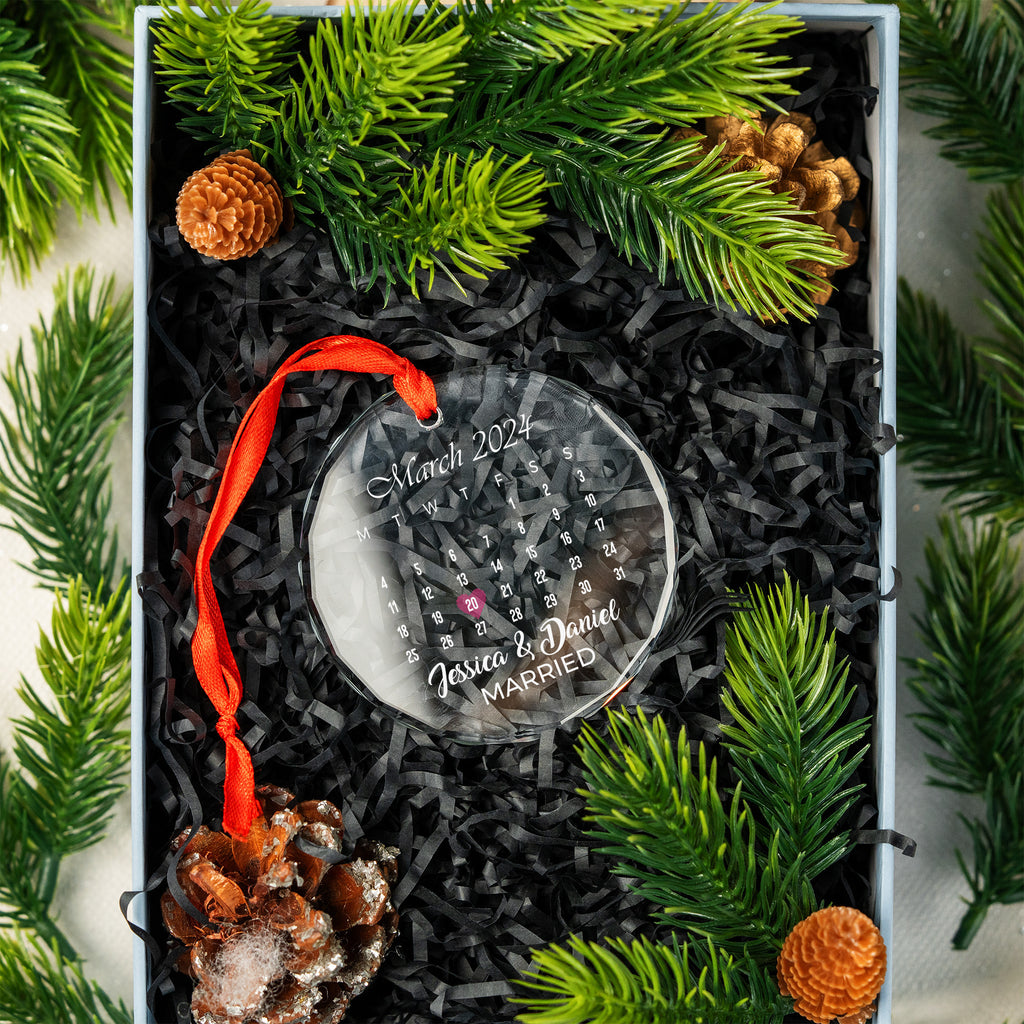 Personalized Milestone Date Calendar Glass Christmas Ornament, Unique Engagement Gift - image 5