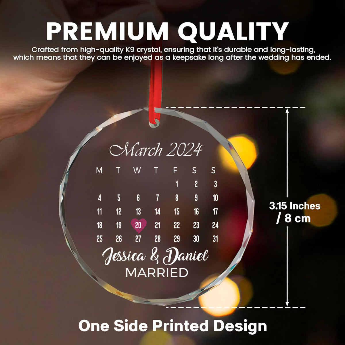 Personalized Milestone Date Calendar Glass Christmas Ornament, Unique Engagement Gift - image 7