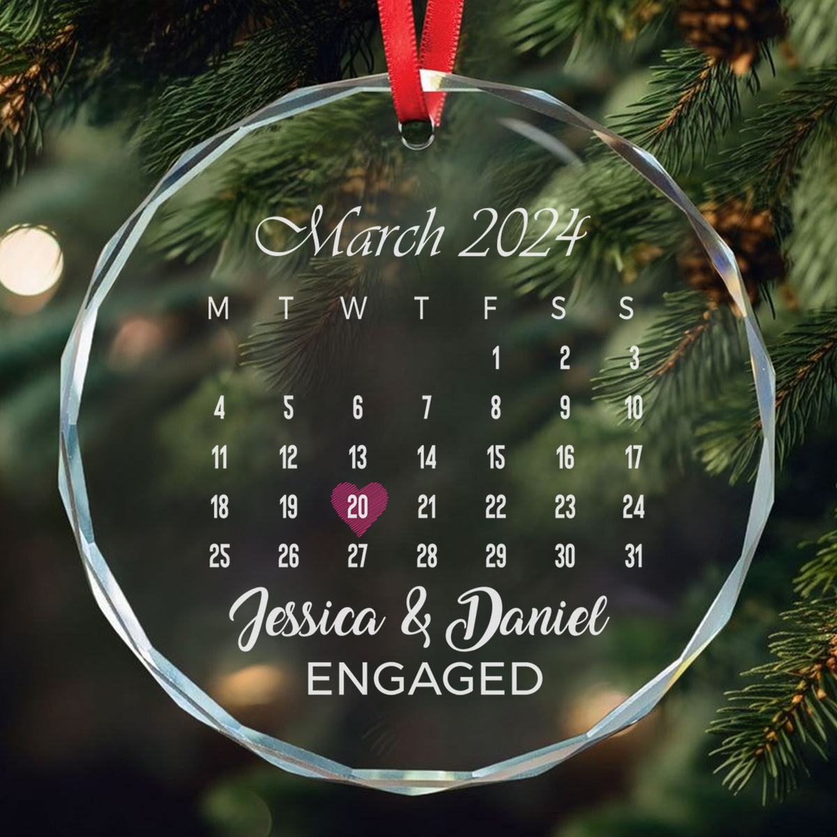Personalized Milestone Date Calendar Glass Christmas Ornament, Unique Engagement Gift - image 11