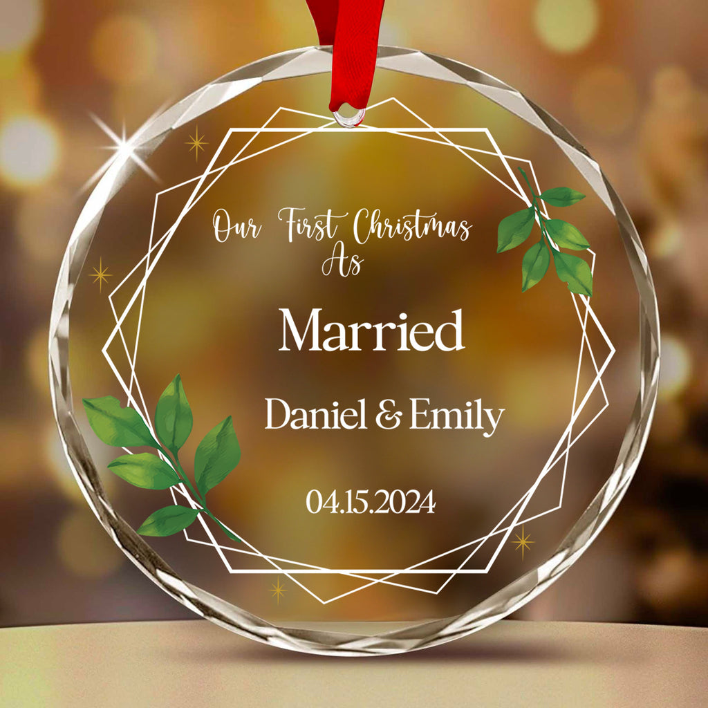 Personalized First Christmas as Married Glass Ornament, Wedding Christmas Gift