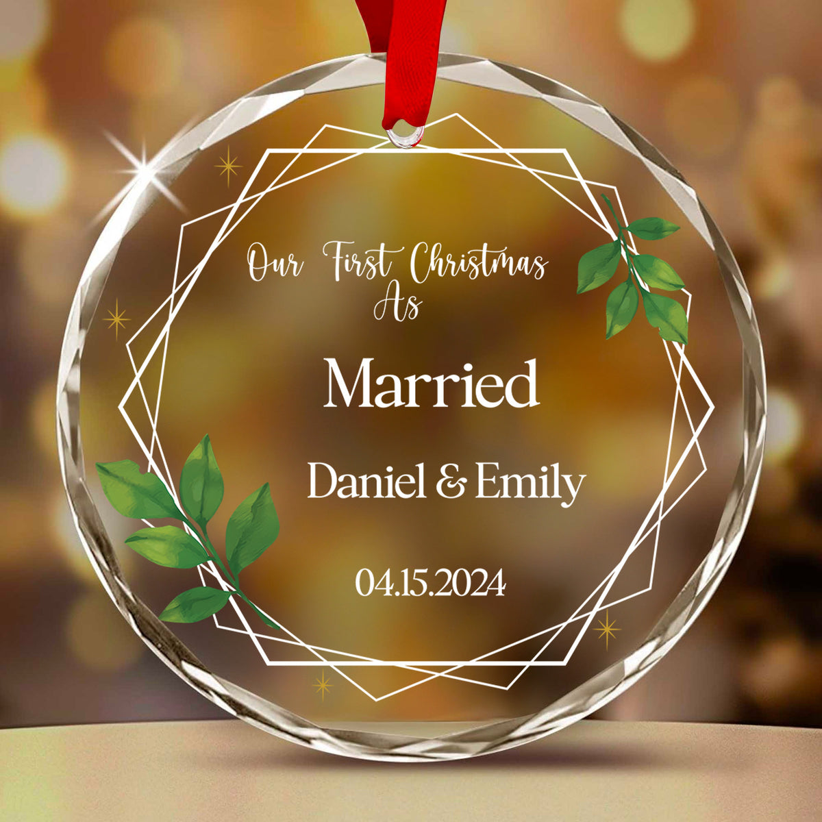Personalized First Christmas as Married Glass Ornament, Wedding Christmas Gift