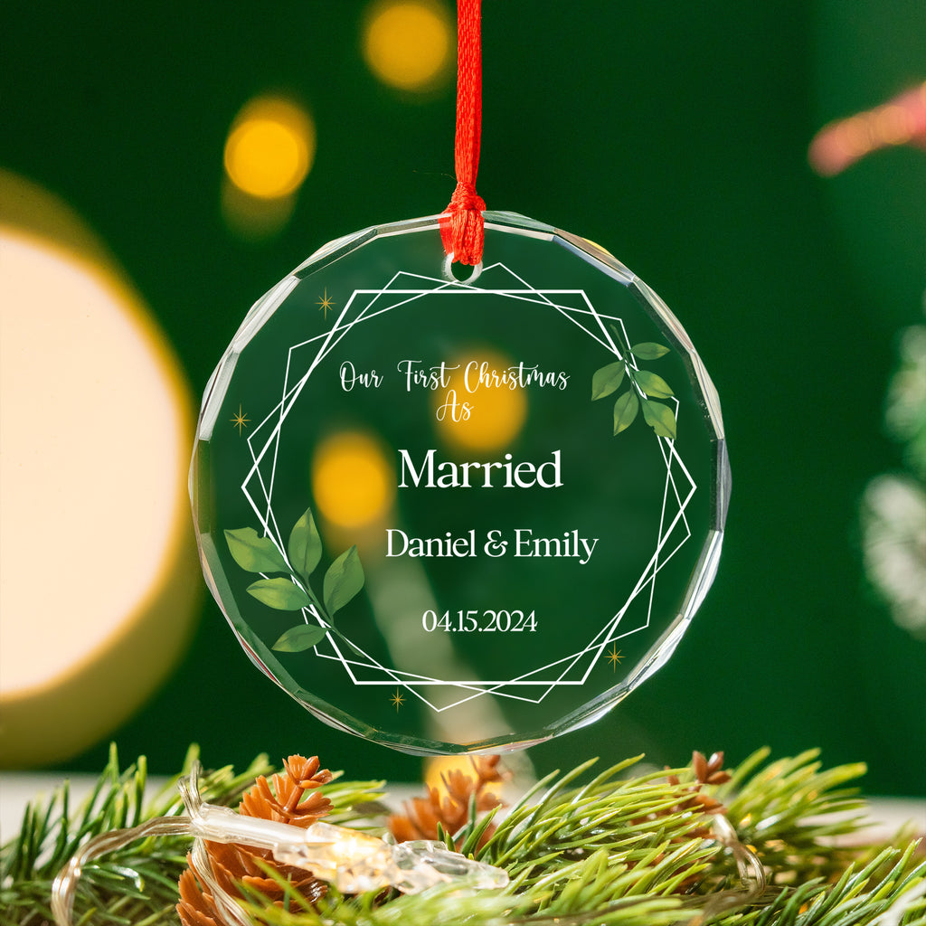Personalized First Christmas as Married Glass Ornament, Wedding Christmas Gift - image 3