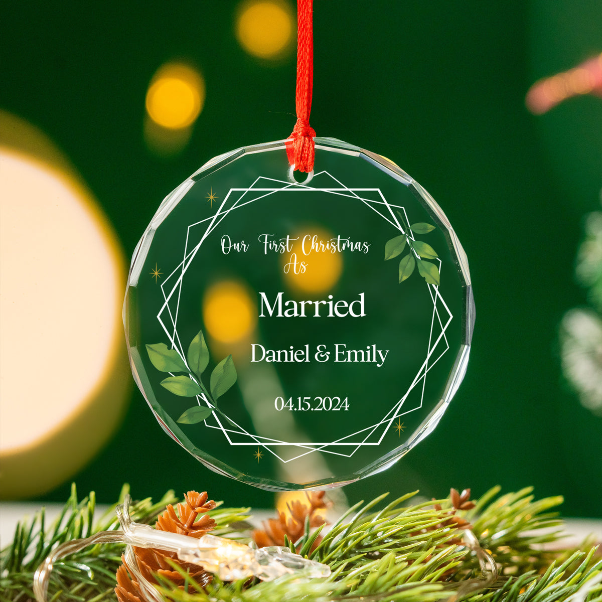 Personalized First Christmas as Married Glass Ornament, Wedding Christmas Gift - image 3