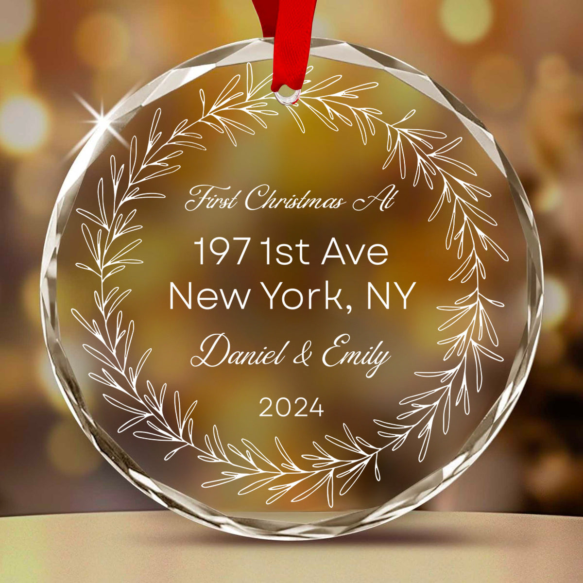 Personalized First Christmas at New Home Glass Ornament 2026, New House Address Gift