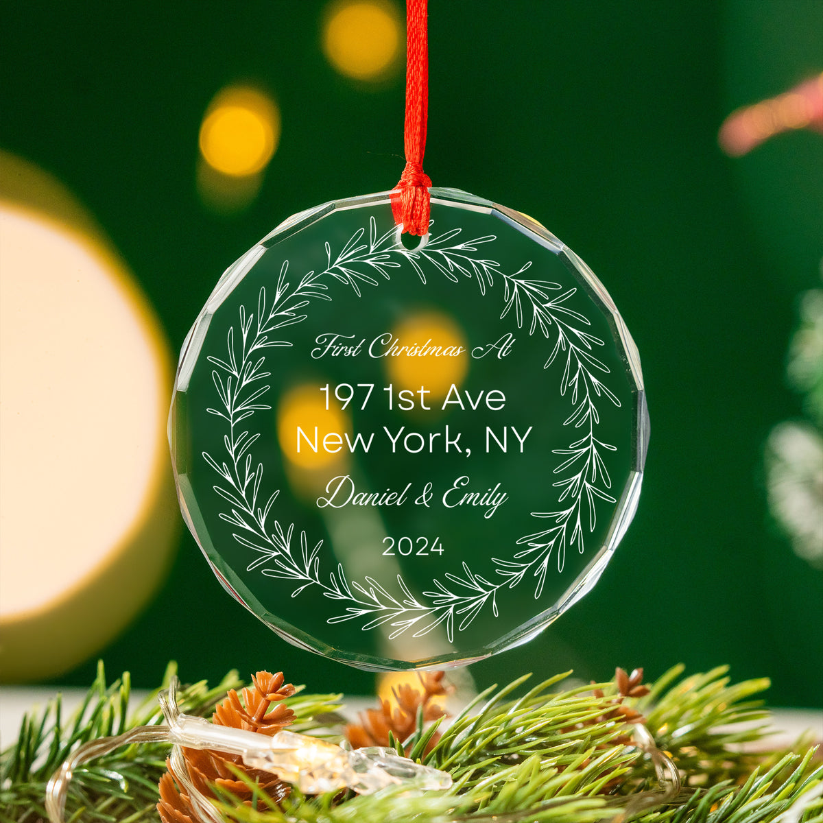 Personalized First Christmas at New Home Glass Ornament 2026, New House Address Gift - image 3