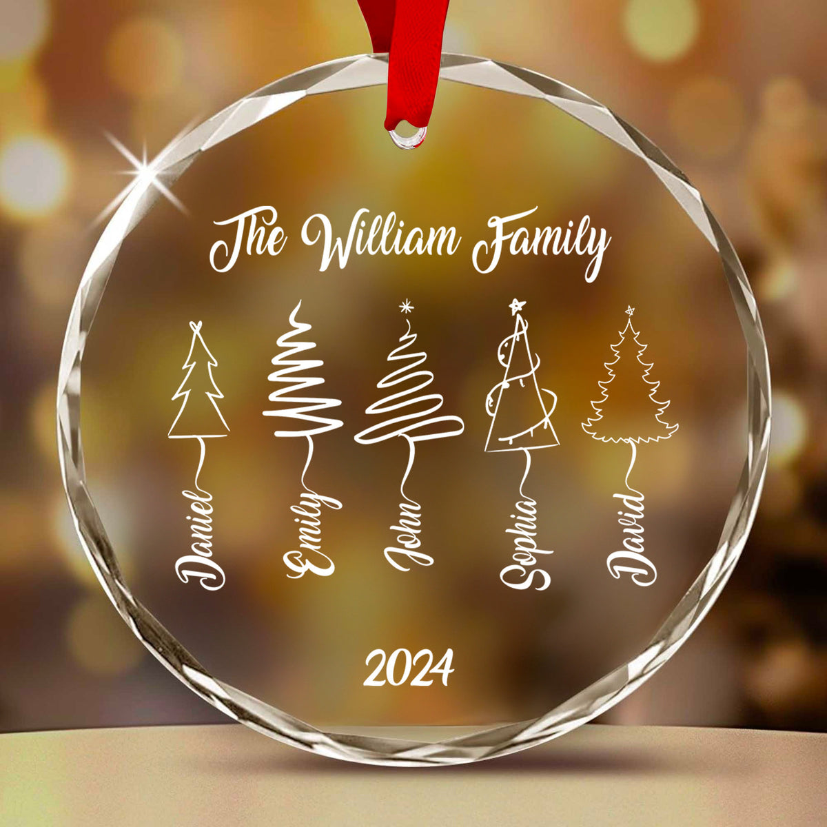 Personalized Family Tree Glass Christmas Ornament 2026 with up to 5 Names, Family Gift