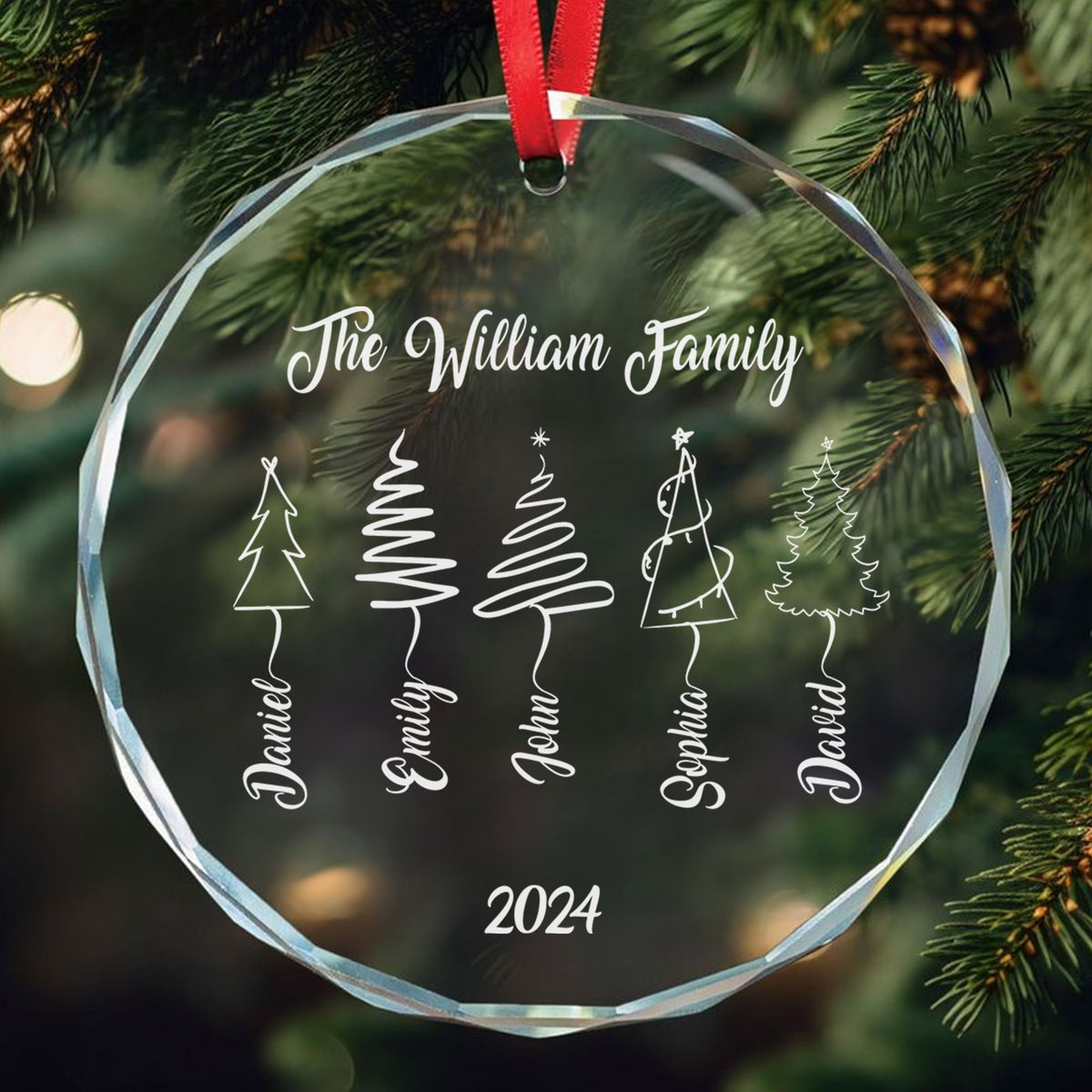 Personalized Family Tree Glass Christmas Ornament 2026 with up to 5 Names, Family Gift - image 2