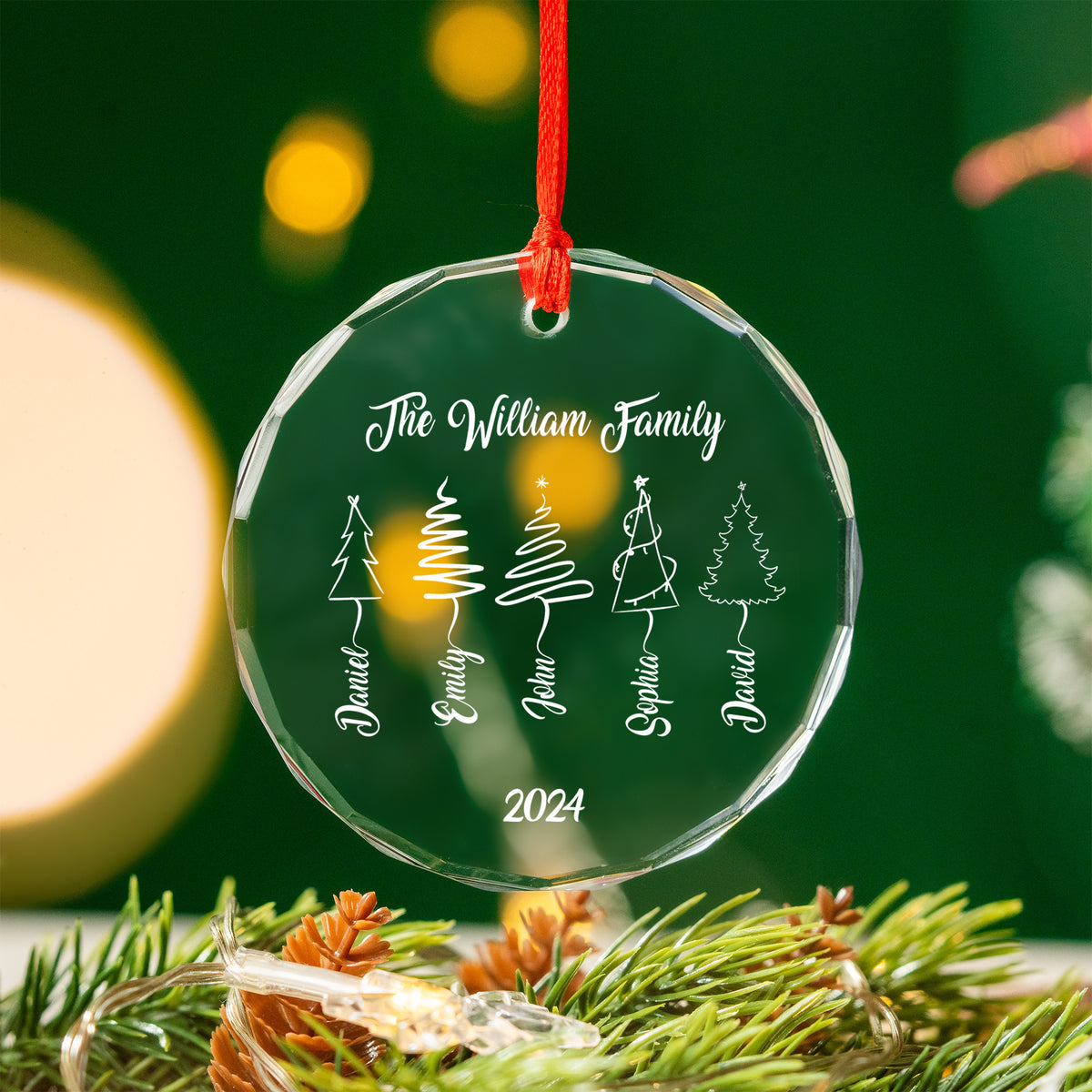 Personalized Family Tree Glass Christmas Ornament 2026 with up to 5 Names, Family Gift - image 3
