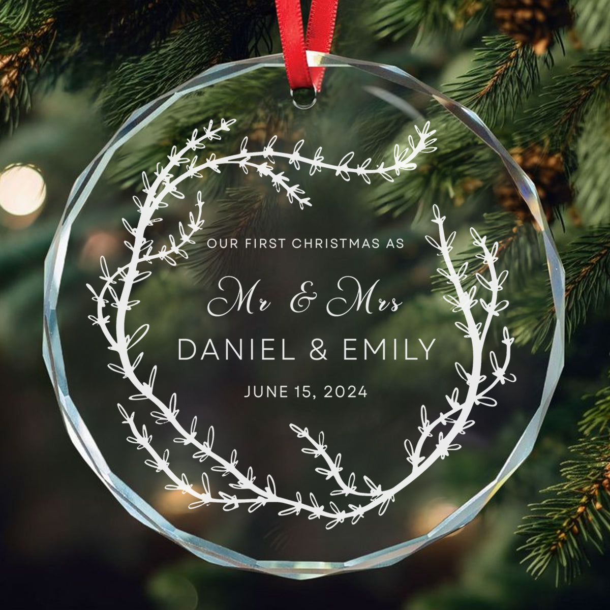 Personalized Mr and Mrs First Christmas as Married Glass Ornament, Names and Date - image 2
