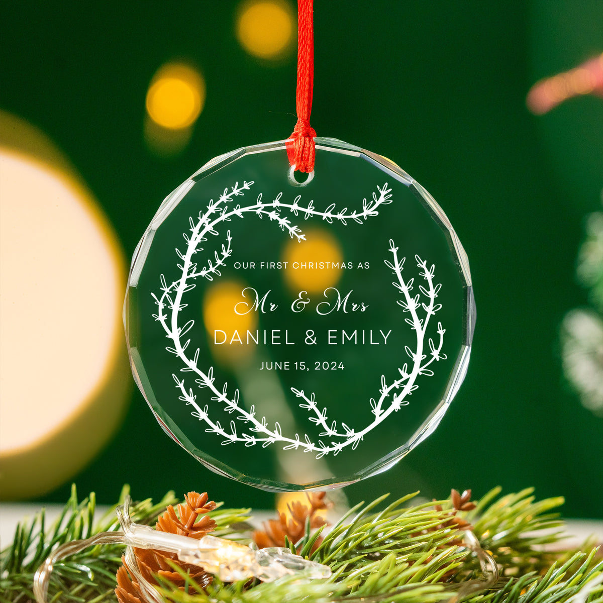 Personalized Mr and Mrs First Christmas as Married Glass Ornament, Names and Date - image 4