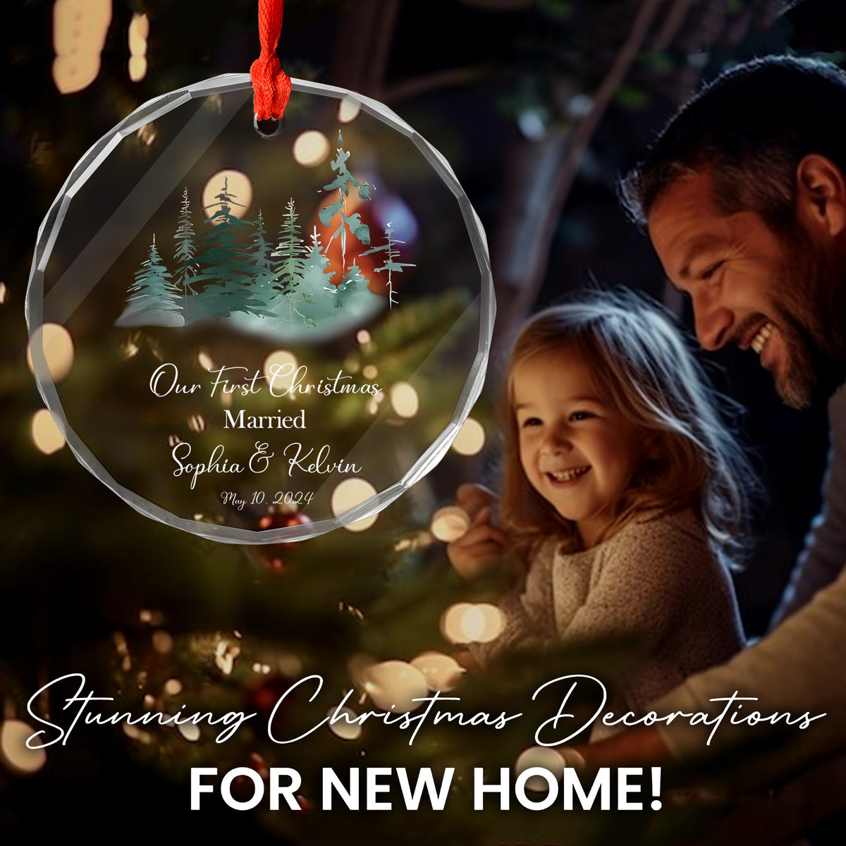 Personalized 1st Christmas Couple Glass Ornament, Wedding or Engagement Gift - image 3