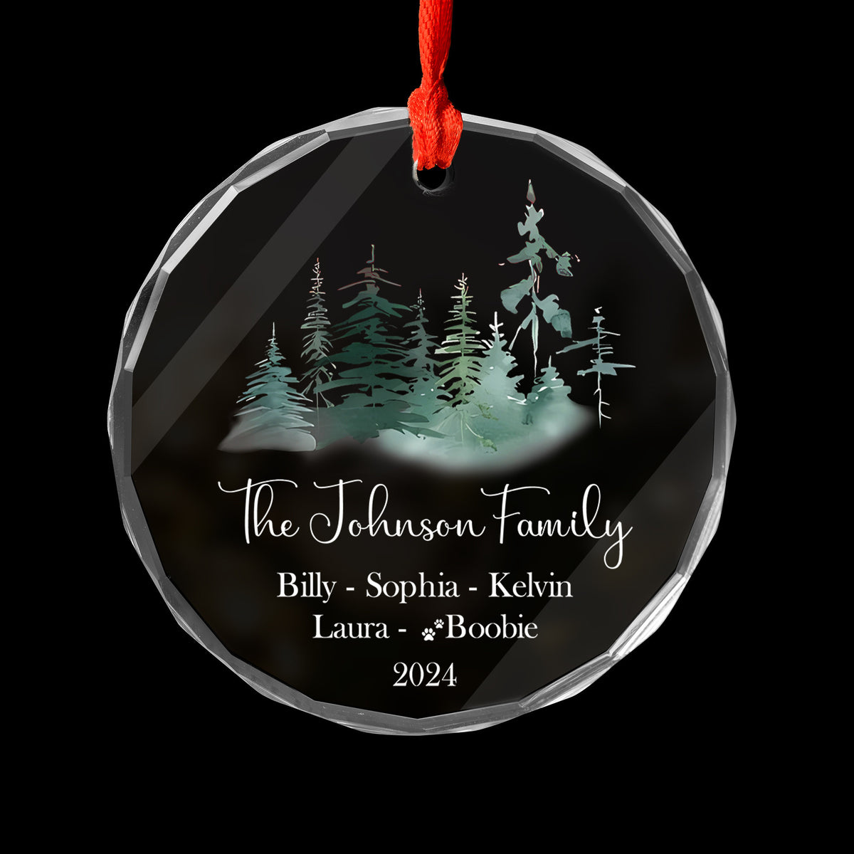 Personalized Forest Family Glass Christmas Ornament with Pet Name, Christmas Family Gift - image 2