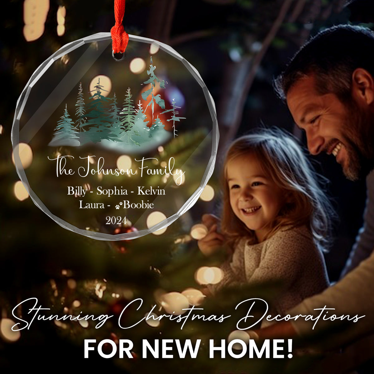 Personalized Forest Family Glass Christmas Ornament with Pet Name, Christmas Family Gift - image 6