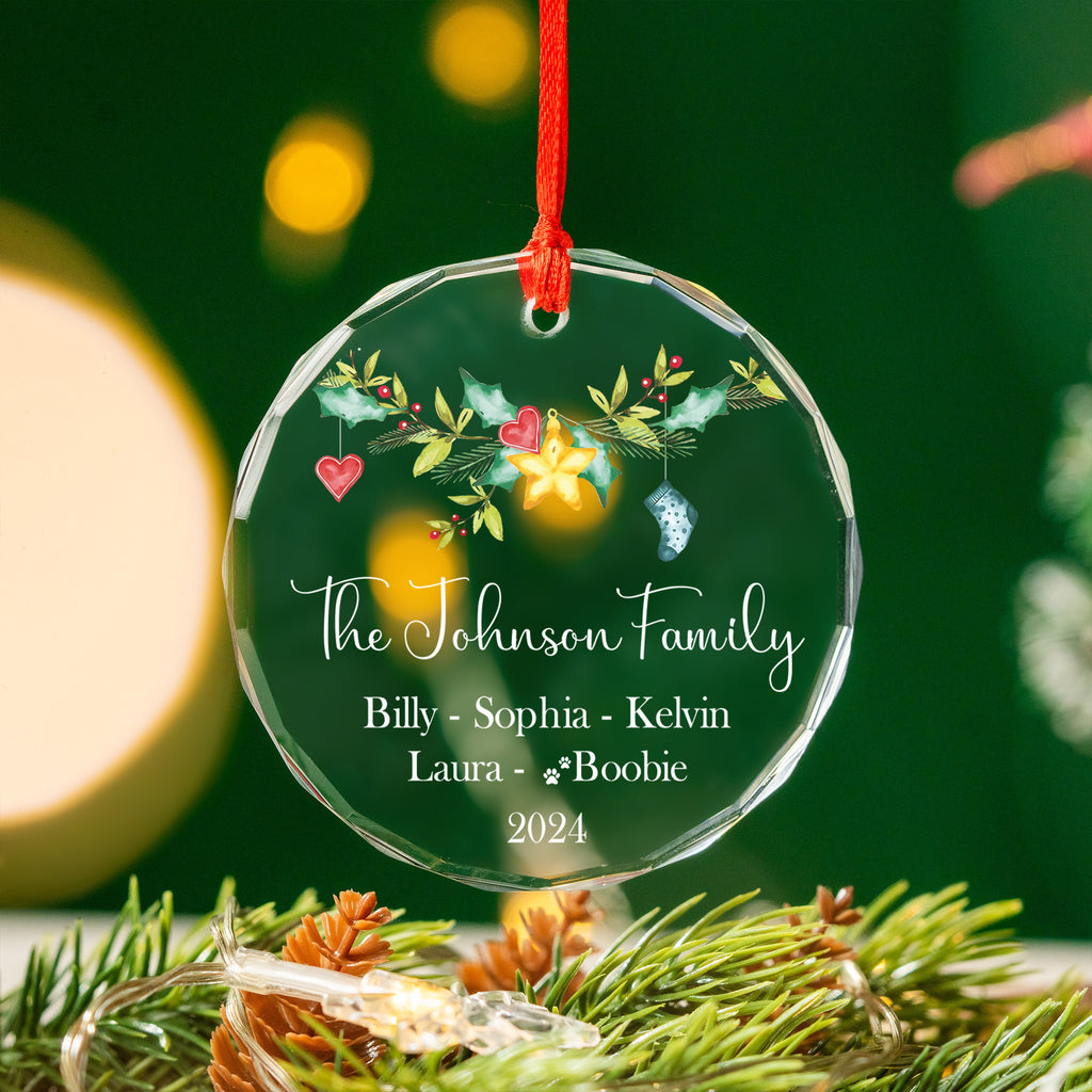 Personalized Family Glass Christmas Ornament 2026, Xmas Tree Family Gift