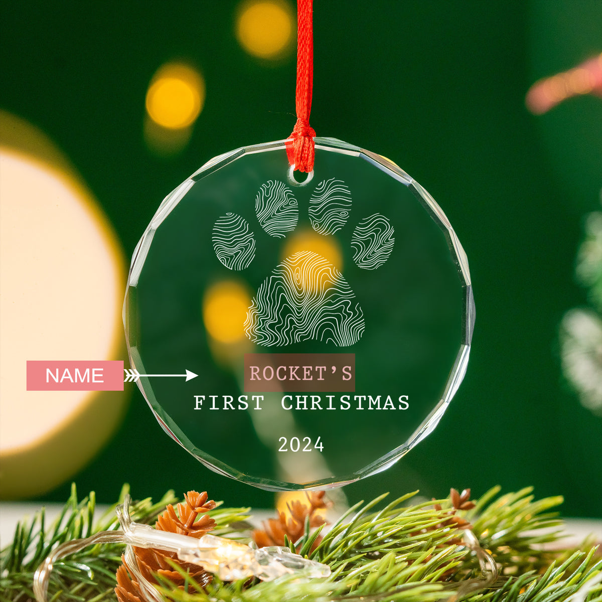 Personalized First Christmas Pet Glass Ornament, New Puppy or Kitten Gift