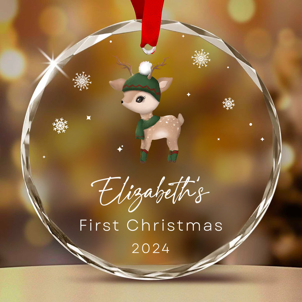 Personalized Reindeer Baby's 1st Christmas Glass Ornament, Baby Gift