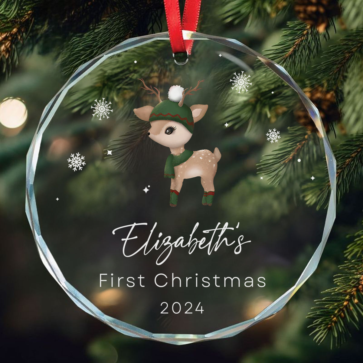 Personalized Reindeer Baby's 1st Christmas Glass Ornament, Baby Gift - image 2