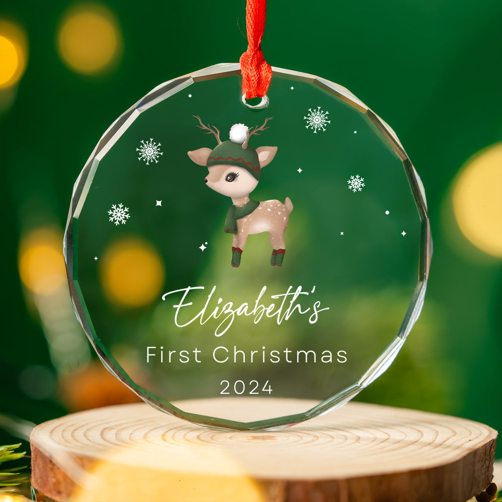 Personalized Reindeer Baby's 1st Christmas Glass Ornament, Baby Gift - image 3