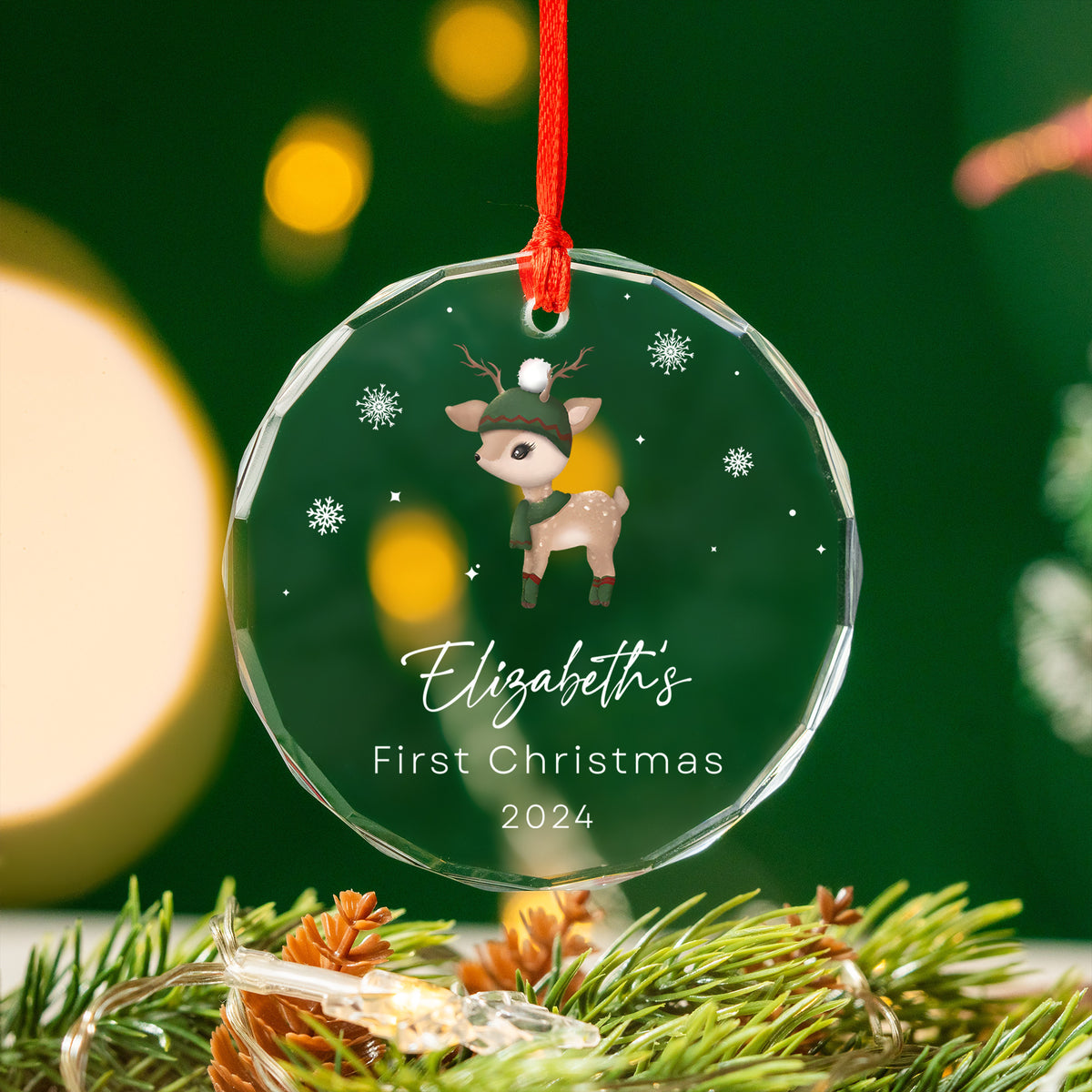 Personalized Reindeer Baby's 1st Christmas Glass Ornament, Baby Gift - image 4
