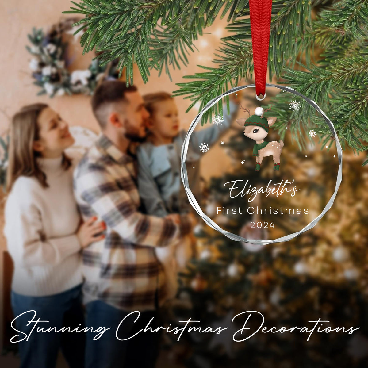 Personalized Reindeer Baby's 1st Christmas Glass Ornament, Baby Gift - image 6