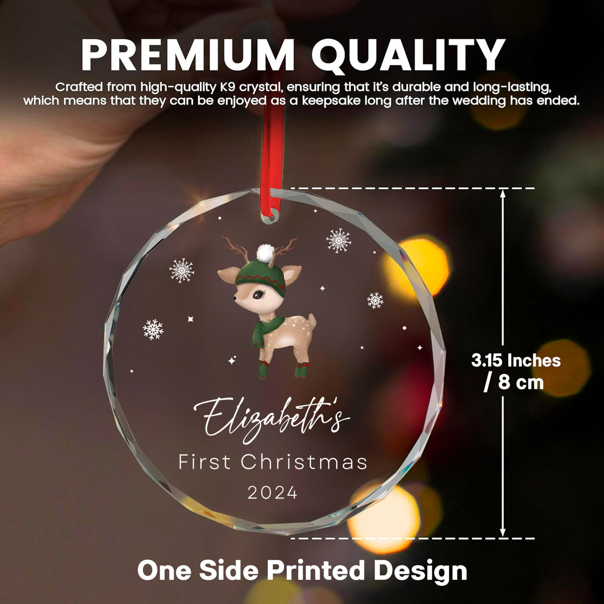 Personalized Reindeer Baby's 1st Christmas Glass Ornament, Baby Gift - image 7