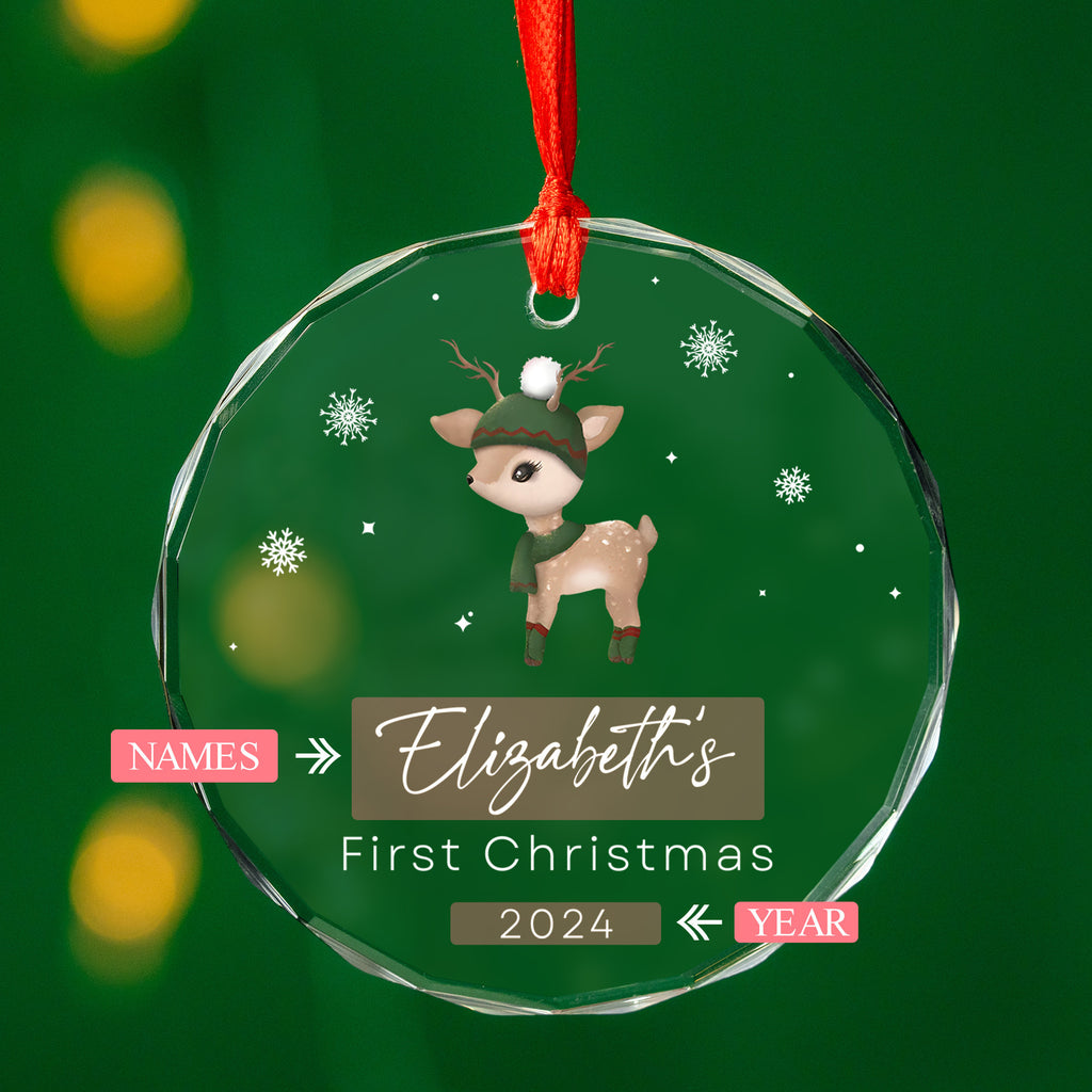 Personalized Reindeer Baby's 1st Christmas Glass Ornament, Baby Gift - image 8