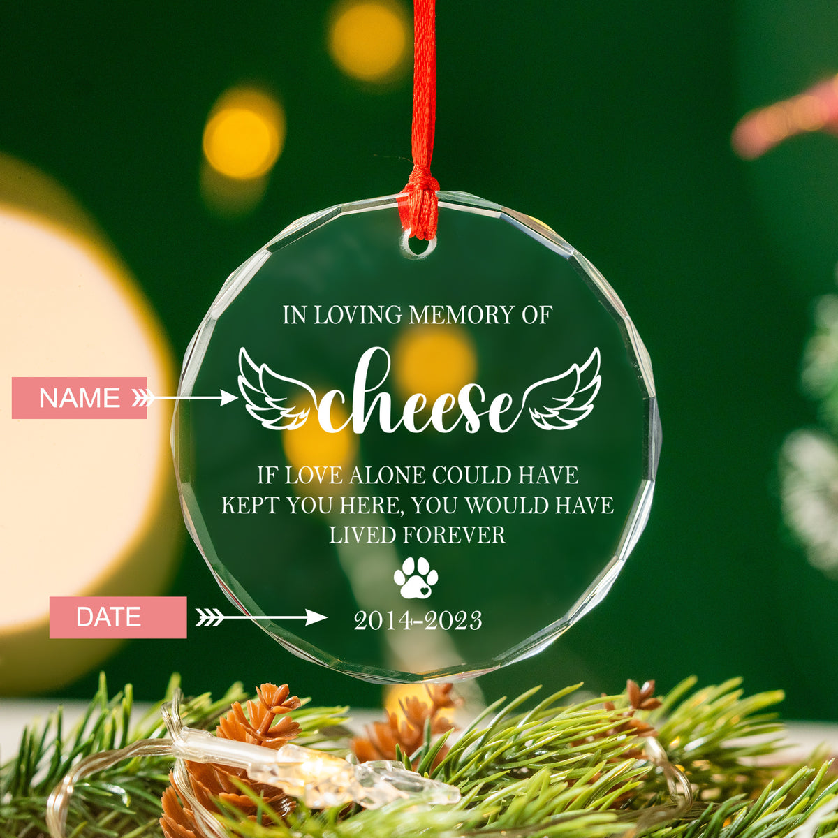 Personalized Pet Memorial Glass Christmas Ornament, Loss of Pet Sympathy Gift - image 4
