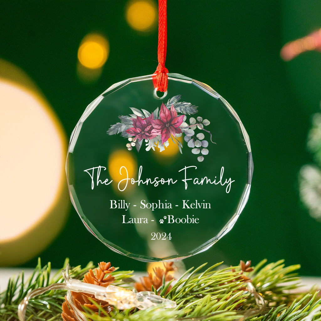 Personalized Family Glass Christmas Ornament with Dog Names, Dog Lover Christmas Gift
