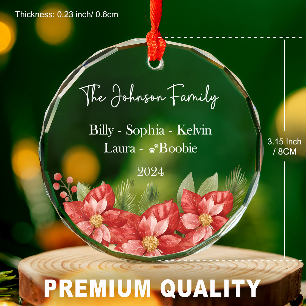 Personalized Red Floral Family Name Glass Christmas Ornament, Christmas Family Gift - image 3