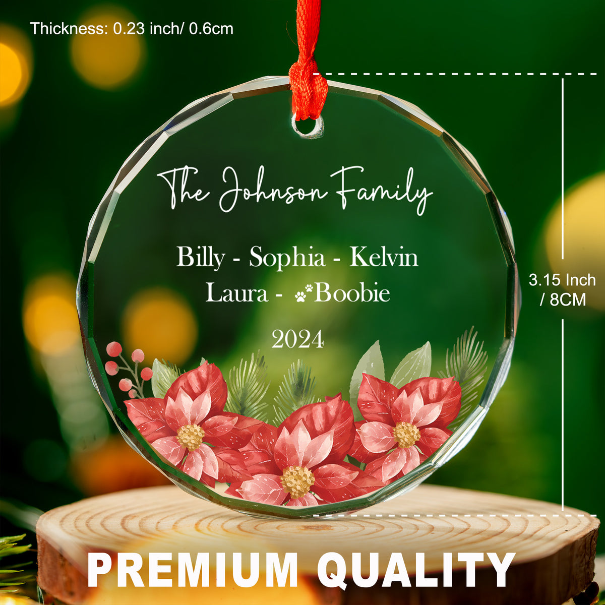 Personalized Red Floral Family Name Glass Christmas Ornament, Christmas Family Gift - image 3