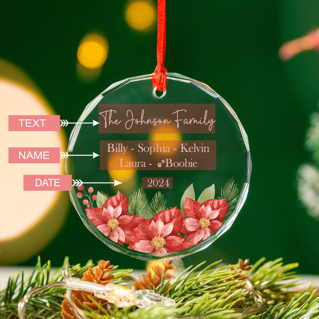 Personalized Red Floral Family Name Glass Christmas Ornament, Christmas Family Gift - image 4