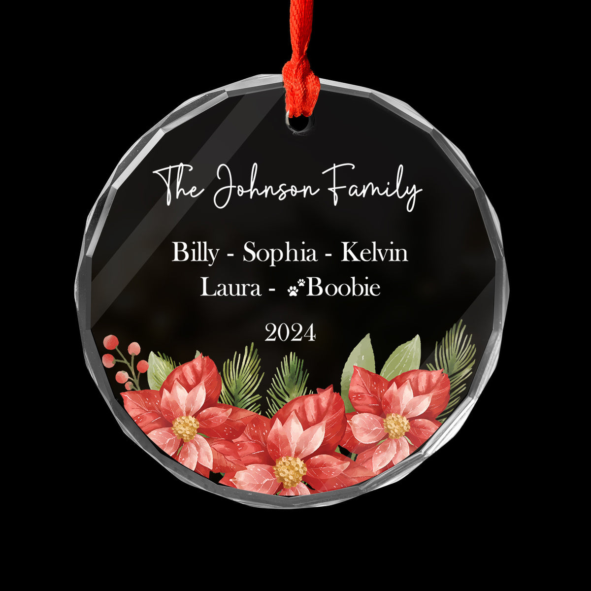 Personalized Red Floral Family Name Glass Christmas Ornament, Christmas Family Gift - image 6