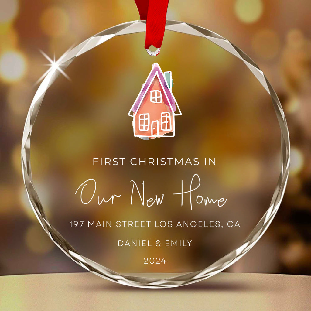 Personalized First Christmas in Our New Home Glass Ornament with Address