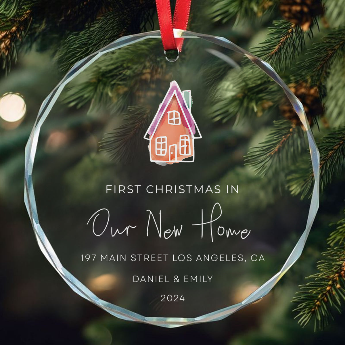 Personalized First Christmas in Our New Home Glass Ornament with Address - image 2