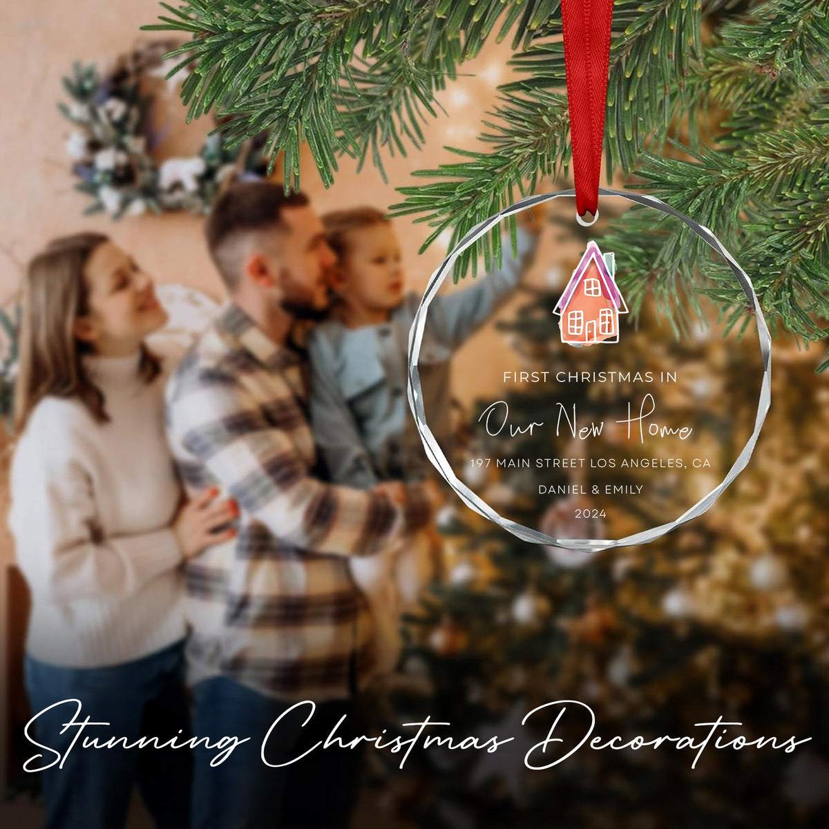 Personalized First Christmas in Our New Home Glass Ornament with Address - image 6