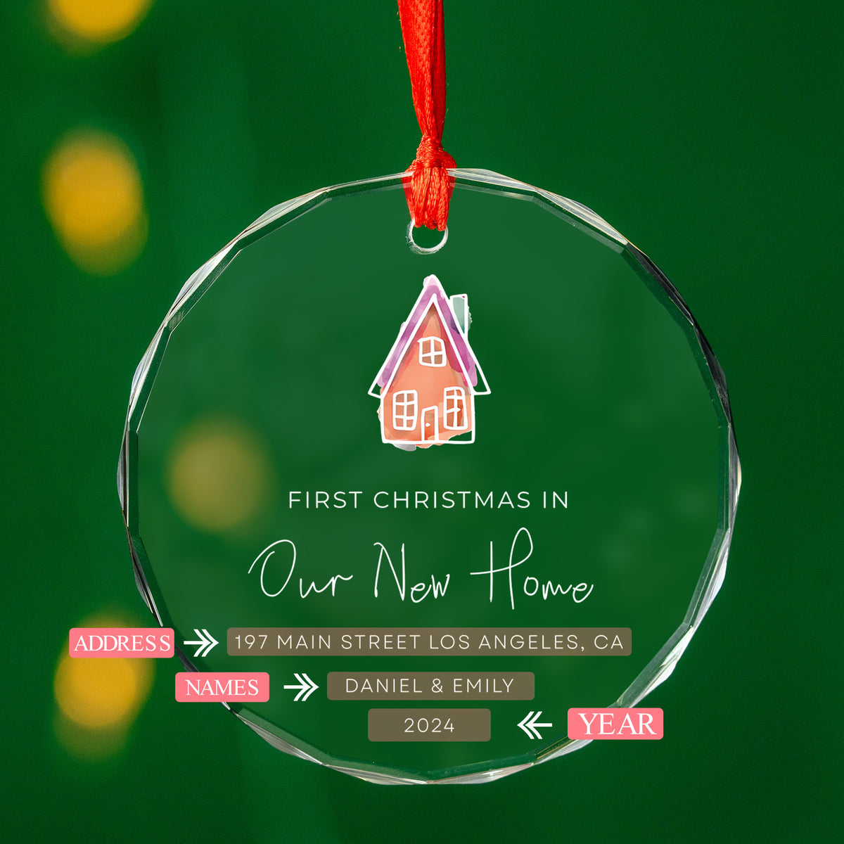Personalized First Christmas in Our New Home Glass Ornament with Address - image 8
