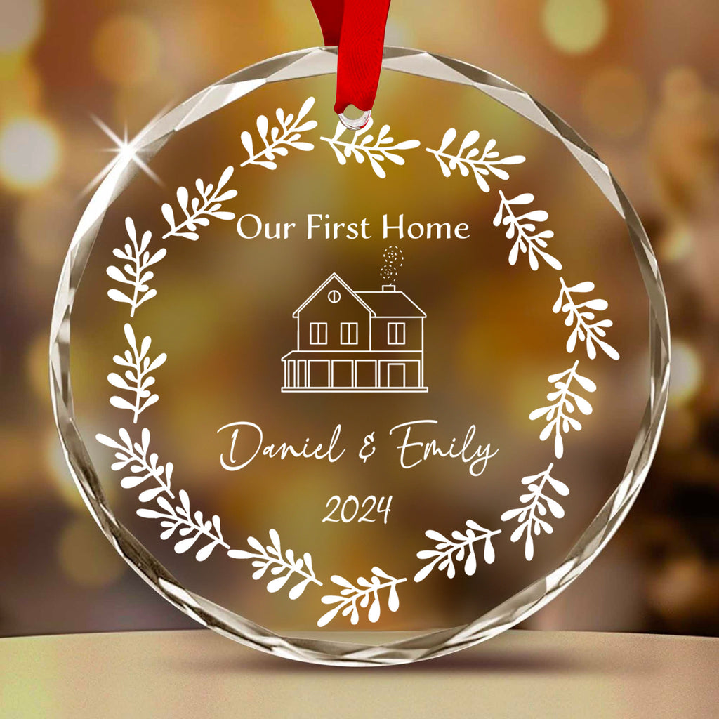 Personalized New Address Glass Christmas Ornament, First Christmas in Our New Home Gift