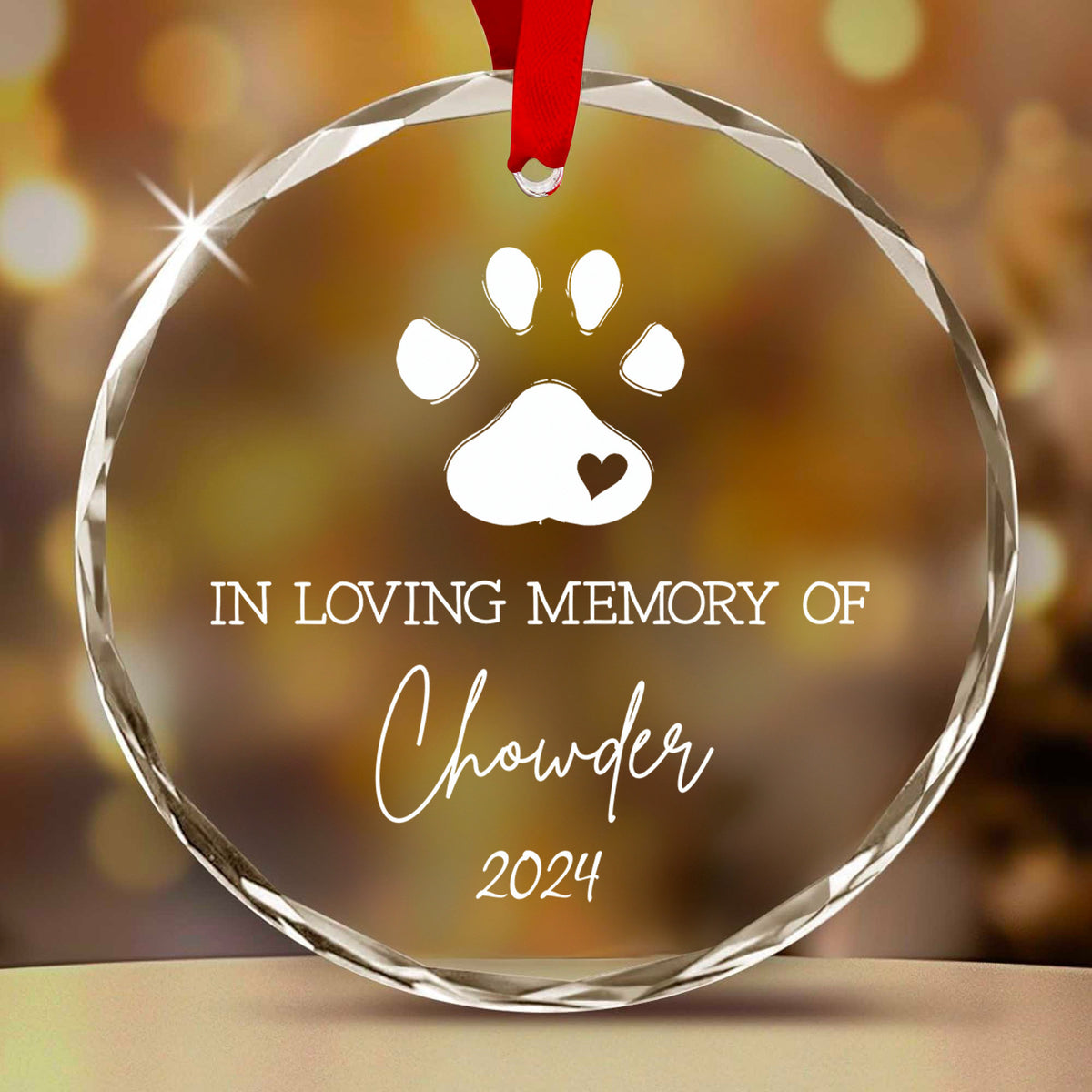 Personalized Pet Memorial Glass Christmas Ornament 2026, In Loving Memory Gift