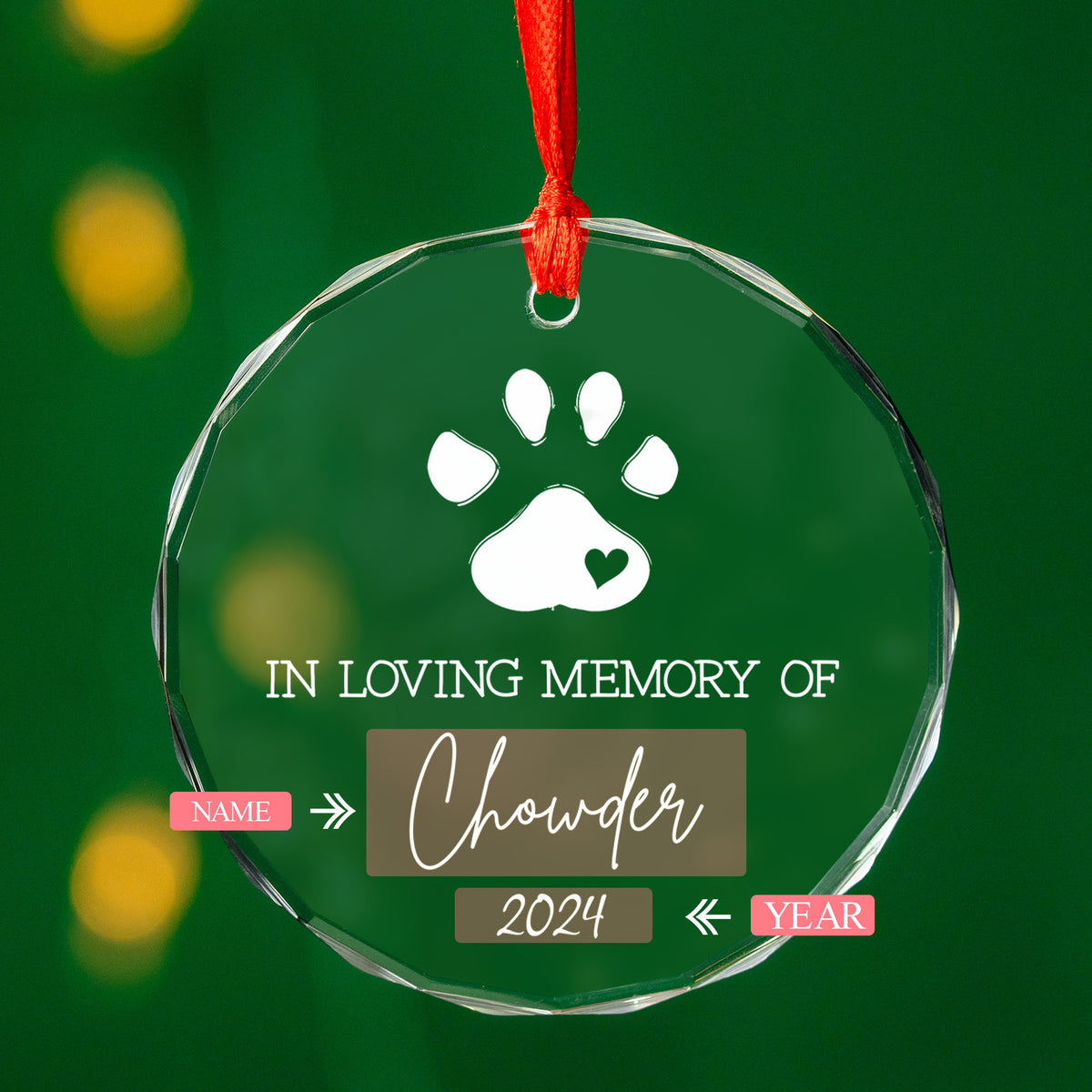 Personalized Pet Memorial Glass Christmas Ornament 2026, In Loving Memory Gift - image 3