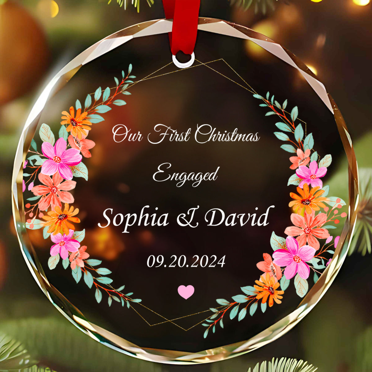 Personalized Newlywed Engaged or Together Glass Christmas Ornament 2026, Couples Gift
