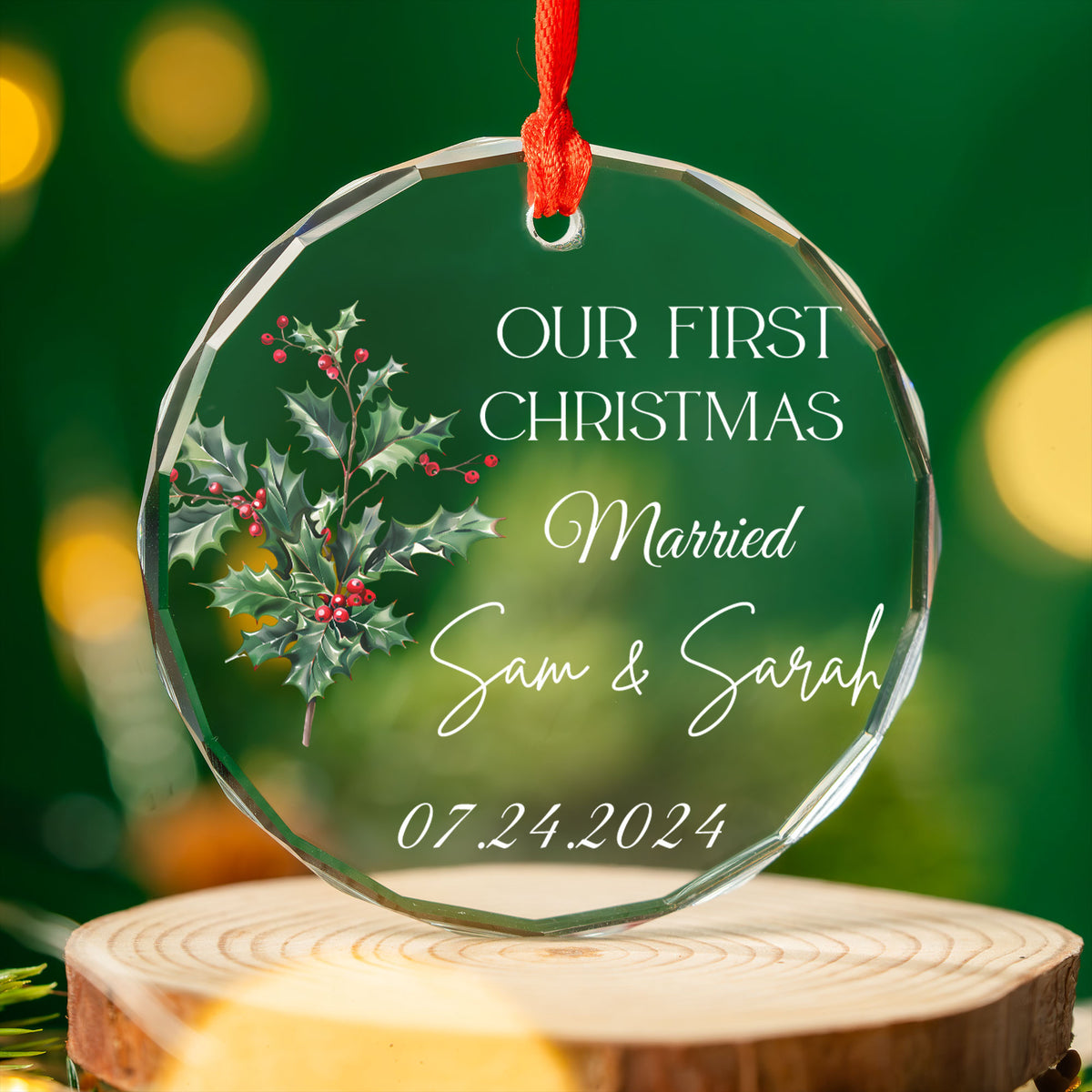 Personalized Our First Christmas Marriage Glass Ornament, Newlywed Gift - image 2