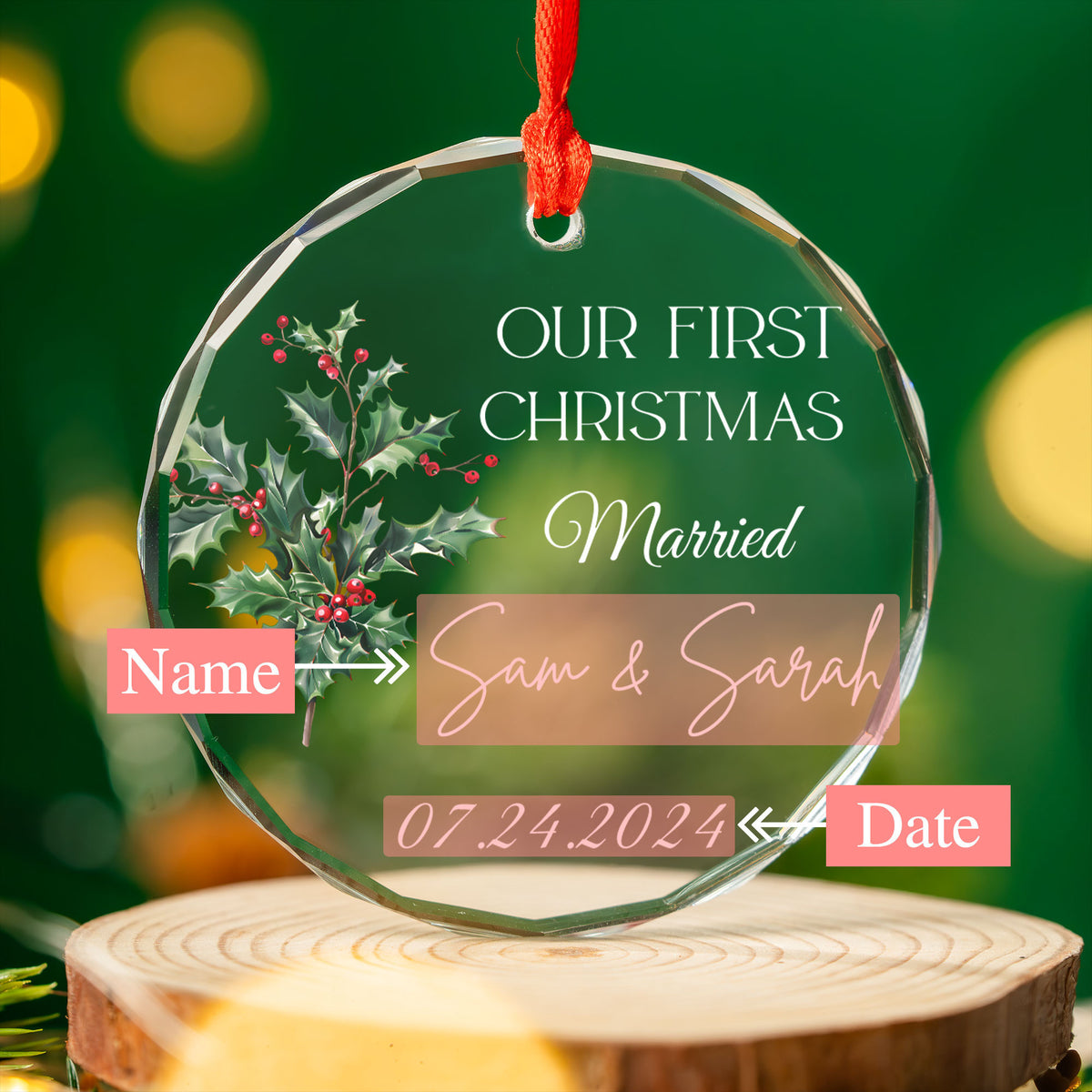 Personalized Our First Christmas Marriage Glass Ornament, Newlywed Gift - image 3