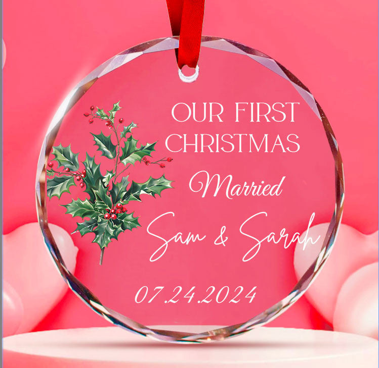 Personalized Our First Christmas Marriage Glass Ornament, Newlywed Gift - image 6