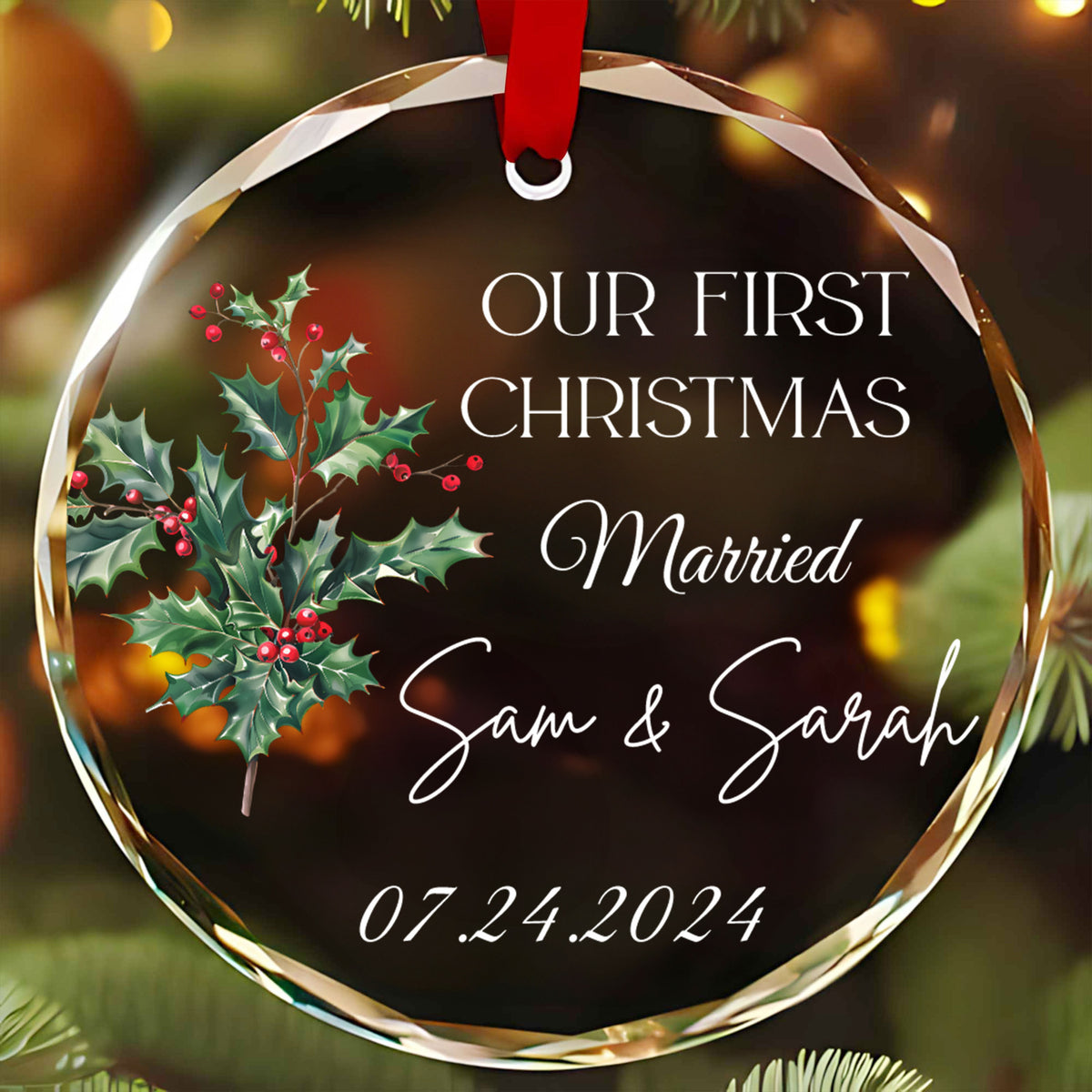 Personalized Our First Christmas Marriage Glass Ornament, Newlywed Gift