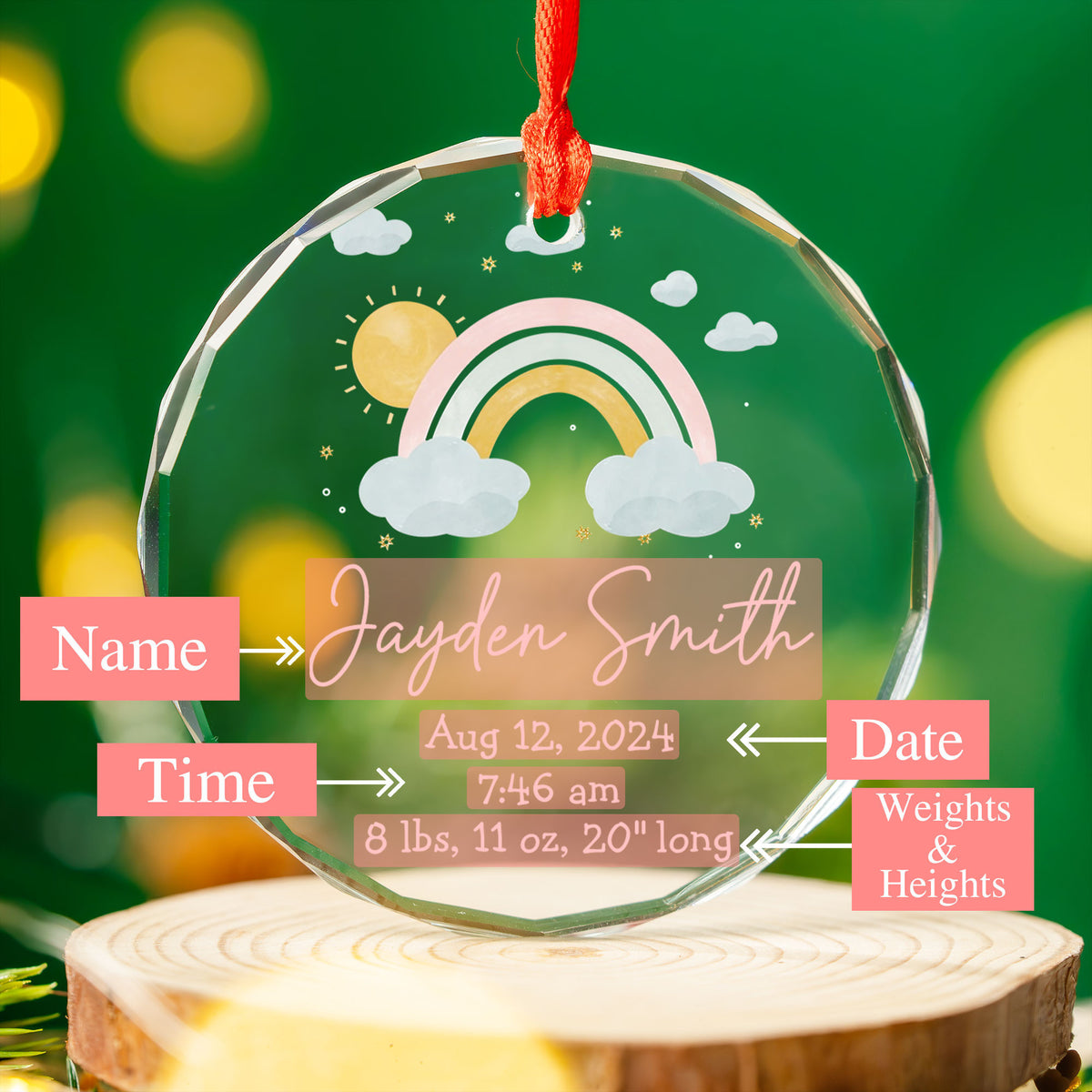 Personalized Baby Info Stats Glass Christmas Ornament, Birth Announcement Gift - image 4