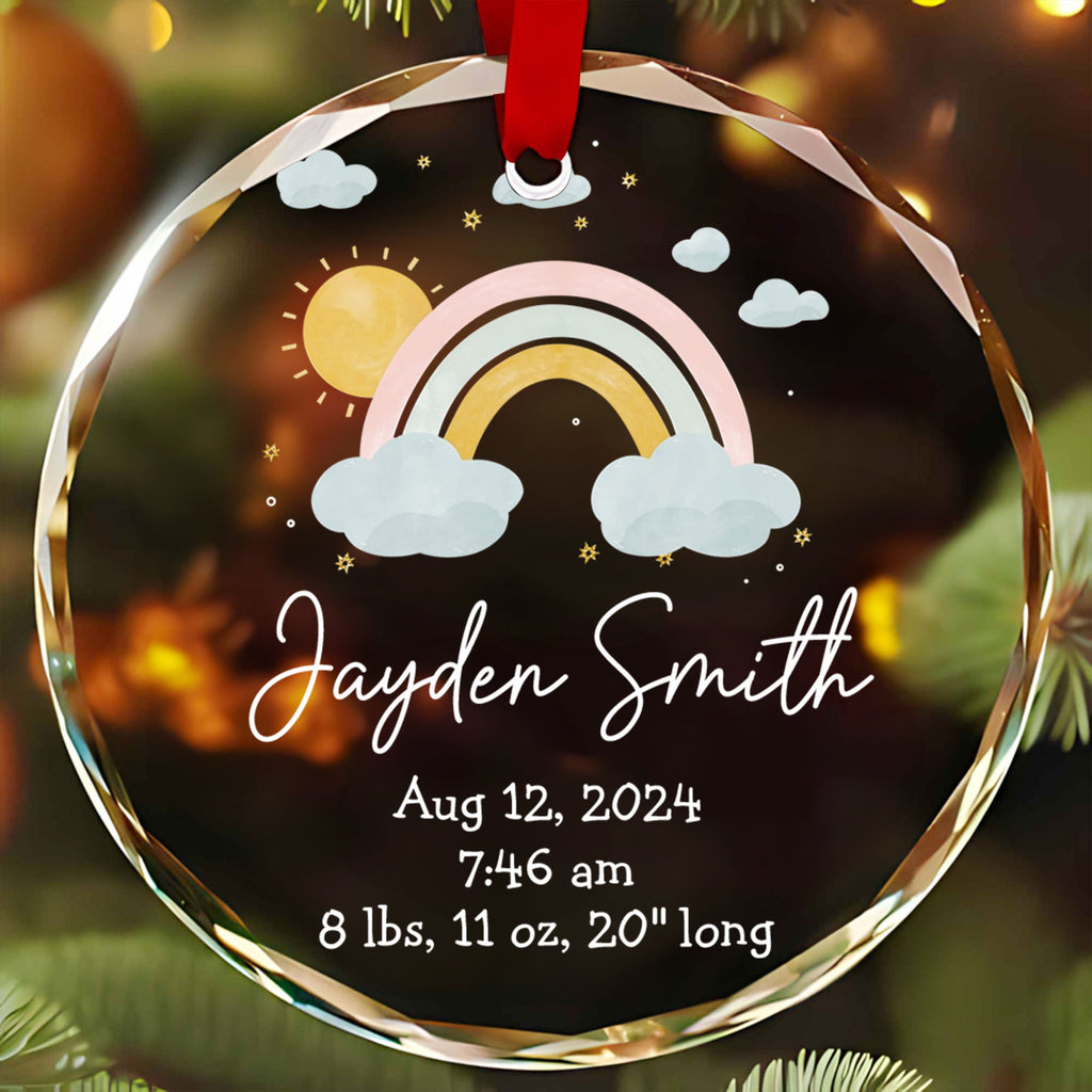 Personalized Baby Info Stats Glass Christmas Ornament, Birth Announcement Gift