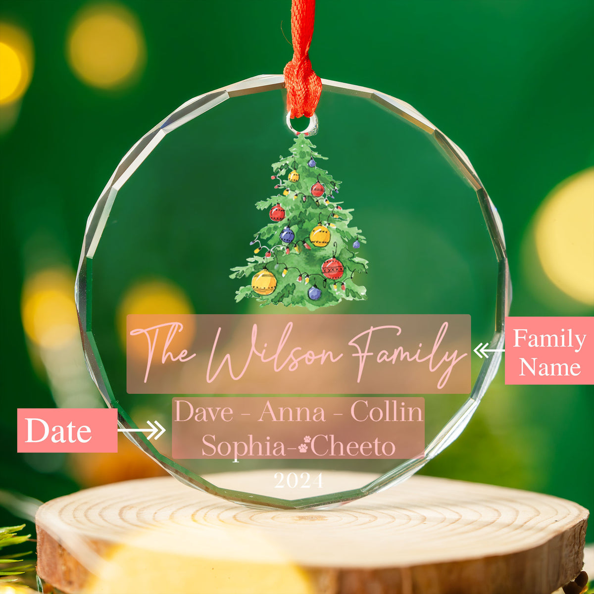 Personalized Clear Glass Christmas Tree Ornament, Family Keepsake Gift - image 3