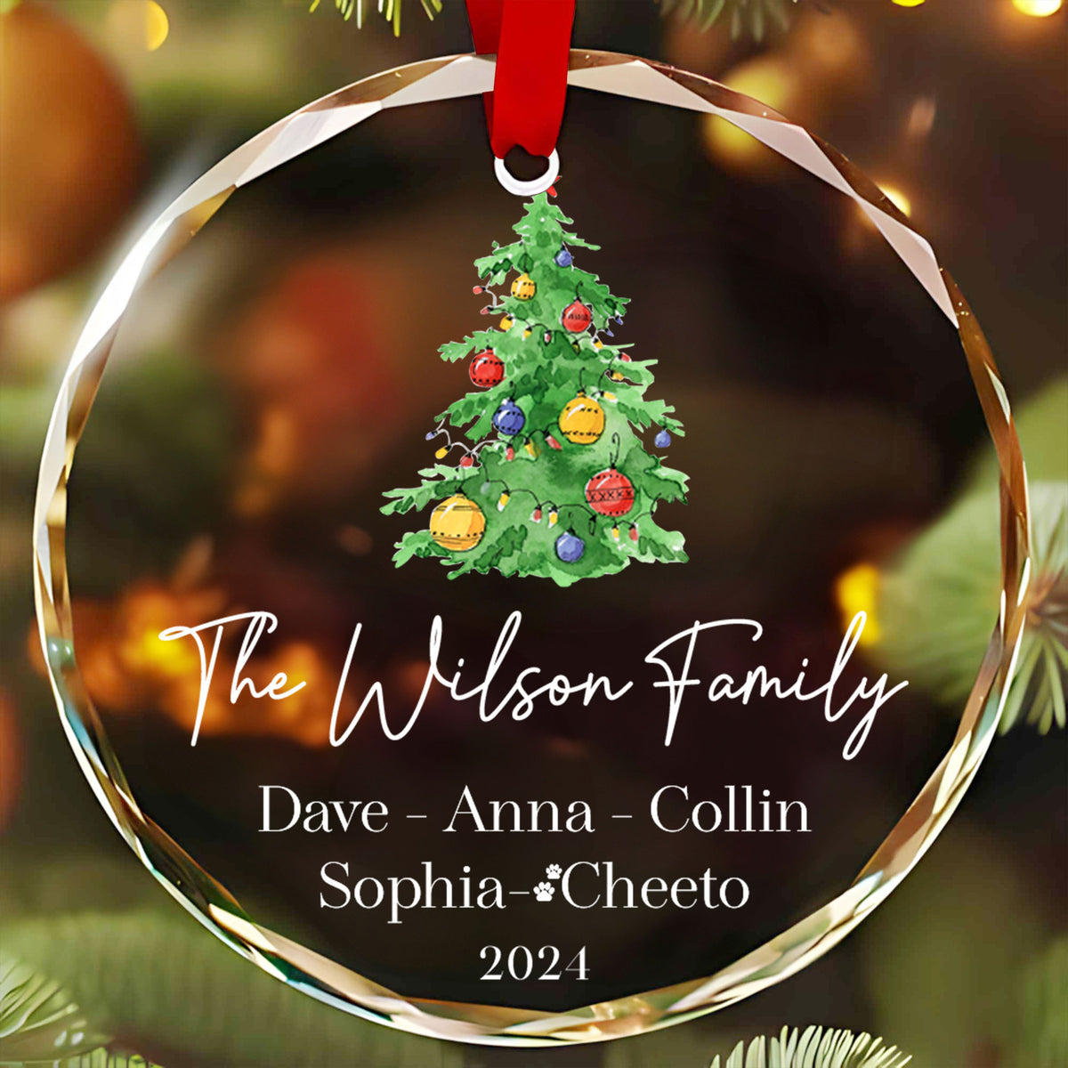 Personalized Clear Glass Christmas Tree Ornament, Family Keepsake Gift