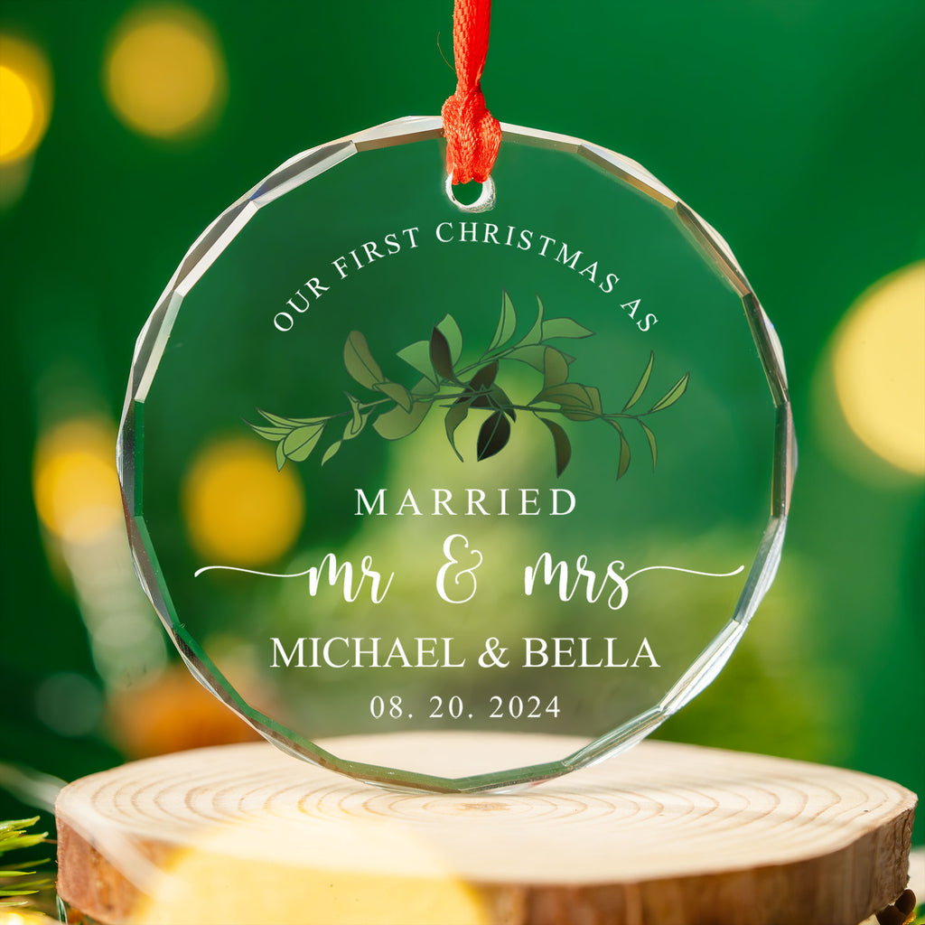 Personalized Mr and Mrs Glass Christmas Ornament, Married Couple Gift - image 3