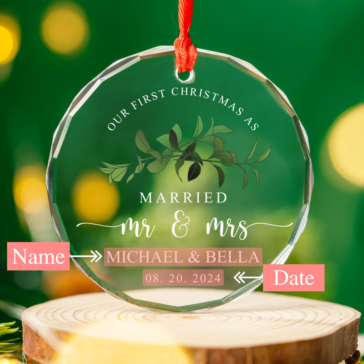 Personalized Mr and Mrs Glass Christmas Ornament, Married Couple Gift - image 4